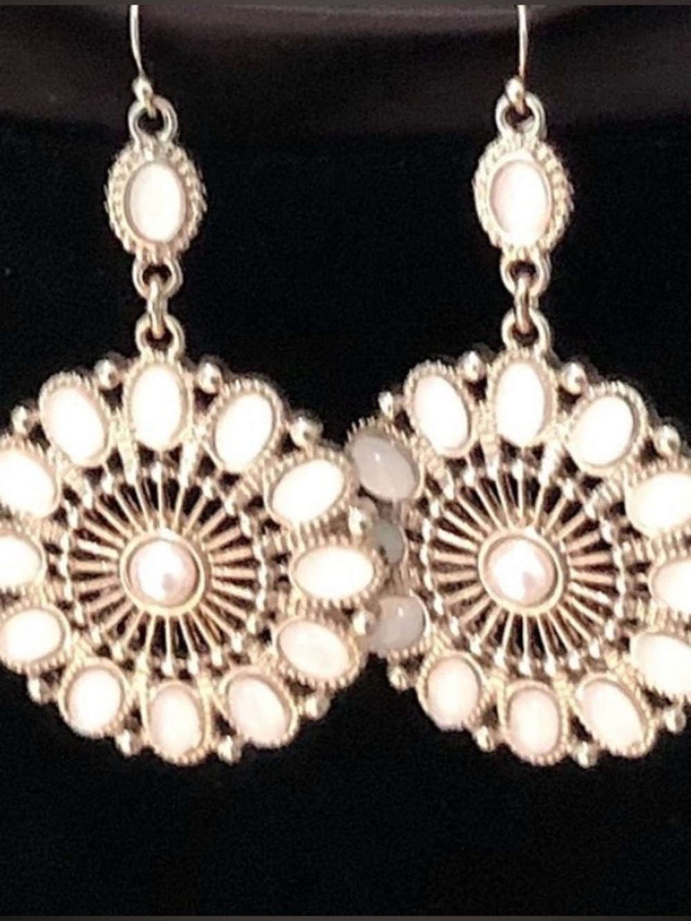 Lord & Taylor White Opalescent Circular Boho Earrings